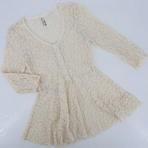 Free‎ People Lace Stretch Peplum Top Cream Women’s Size Small